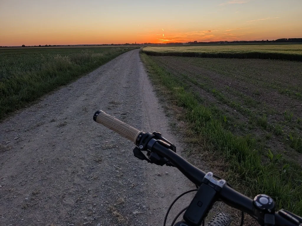 Mountain bike ride at sunset